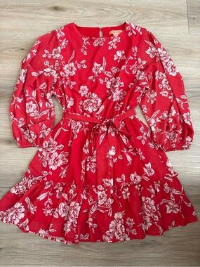 Red Floral Tie-Waist Dress